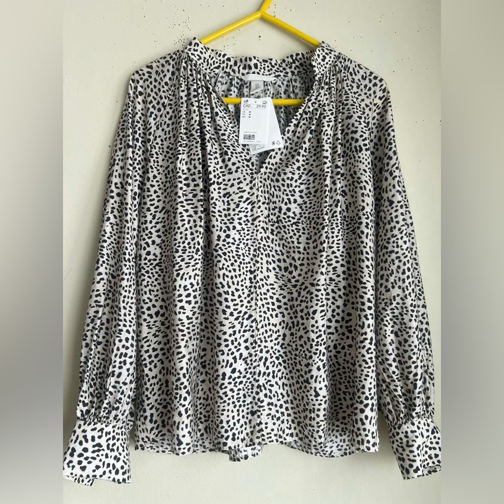 H&M Cream Blouse with Black Spot Print